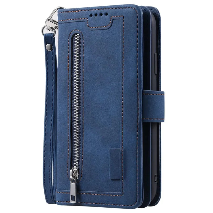 For iPhone 16 Pro Max Case Zipper Pocket 9 Card Slots PU Leather Phone Cover