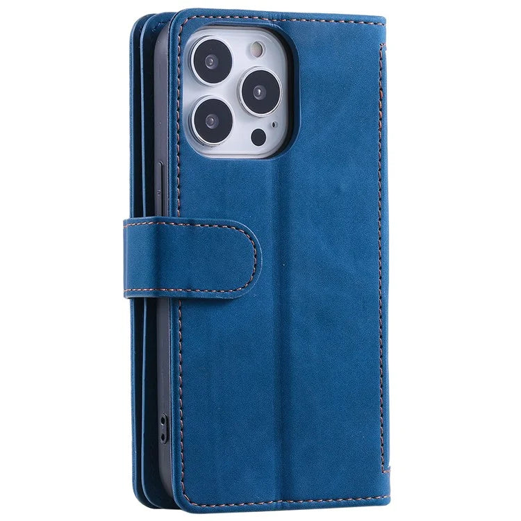 For iPhone 16 Pro Max Case Zipper Pocket 9 Card Slots PU Leather Phone Cover