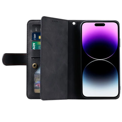 For iPhone 16 Pro Max Case Zipper Pocket 9 Card Slots PU Leather Phone Cover
