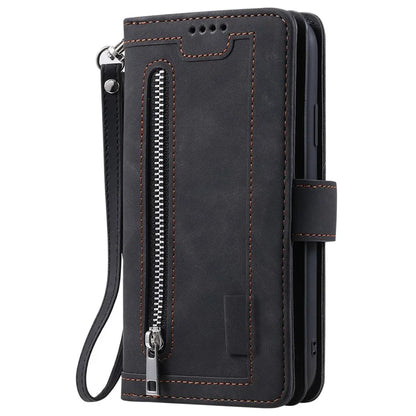 For iPhone 16 Pro Max Case Zipper Pocket 9 Card Slots PU Leather Phone Cover