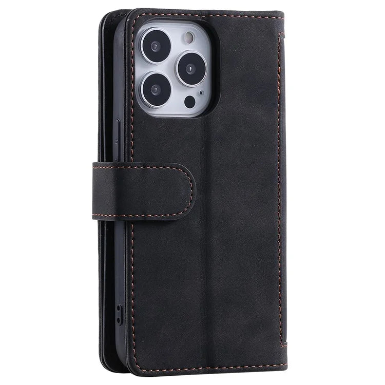 For iPhone 16 Pro Max Case Zipper Pocket 9 Card Slots PU Leather Phone Cover