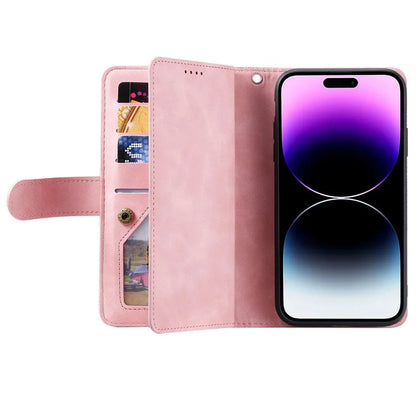 For iPhone 16 Pro Max Case Zipper Pocket 9 Card Slots PU Leather Phone Cover
