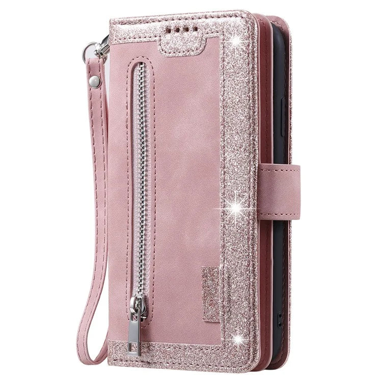 For iPhone 16 Pro Max Case Zipper Pocket 9 Card Slots PU Leather Phone Cover