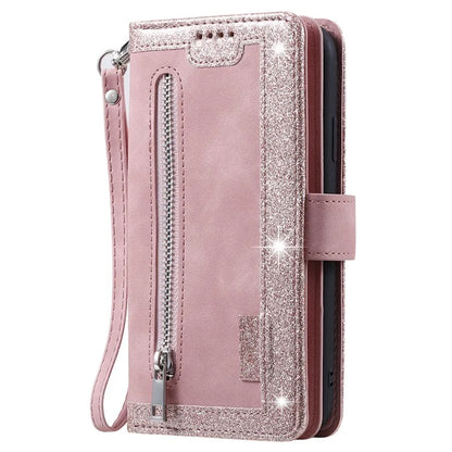 For iPhone 16 Pro Max Case Zipper Pocket 9 Card Slots PU Leather Phone Cover