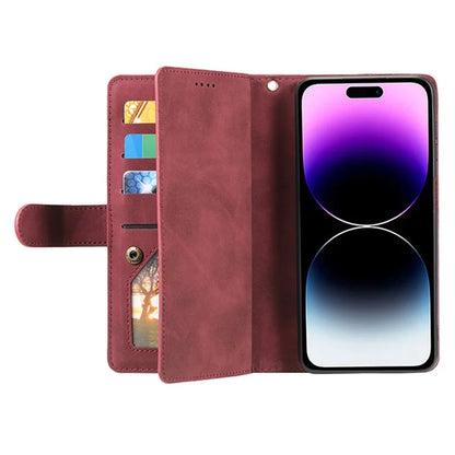 For iPhone 16 Pro Max Case Zipper Pocket 9 Card Slots PU Leather Phone Cover