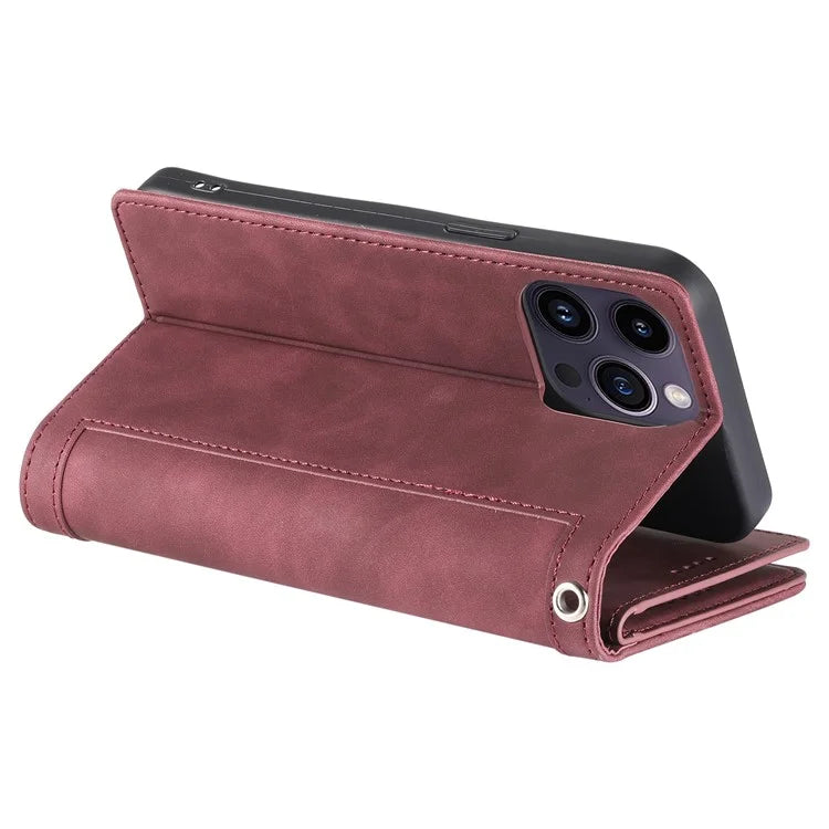 For iPhone 16 Pro Max Case Zipper Pocket 9 Card Slots PU Leather Phone Cover