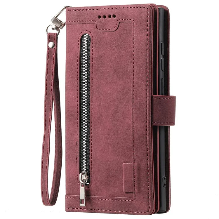 For iPhone 16 Pro Max Case Zipper Pocket 9 Card Slots PU Leather Phone Cover