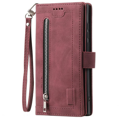 For iPhone 16 Pro Max Case Zipper Pocket 9 Card Slots PU Leather Phone Cover