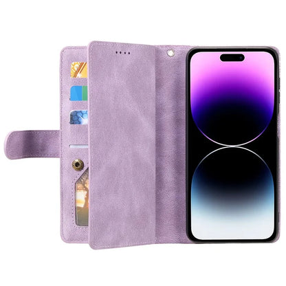 For iPhone 16 Pro Max Case Zipper Pocket 9 Card Slots PU Leather Phone Cover