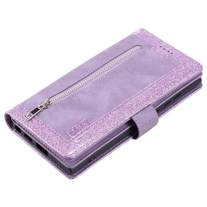 For iPhone 16 Pro Max Case Zipper Pocket 9 Card Slots PU Leather Phone Cover