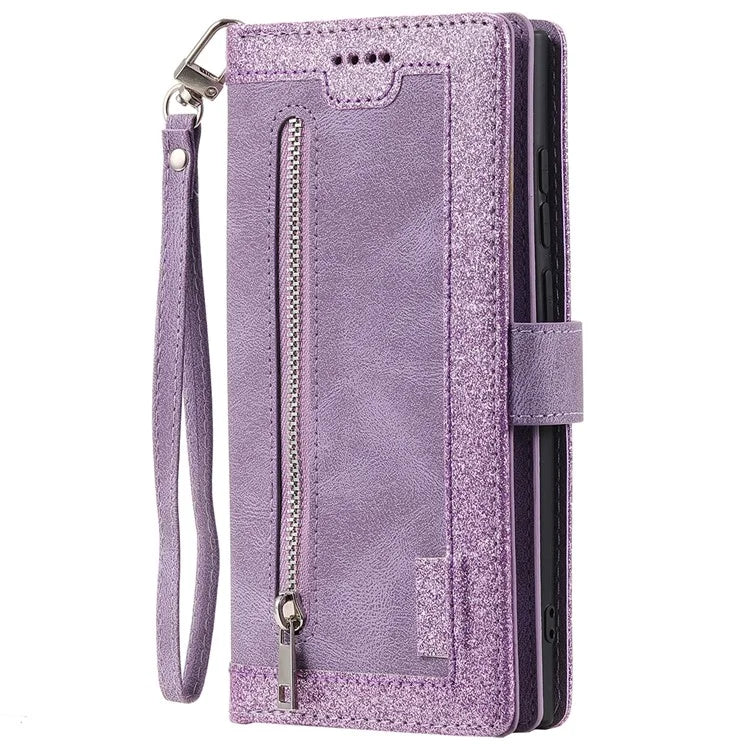 For iPhone 16 Pro Max Case Zipper Pocket 9 Card Slots PU Leather Phone Cover