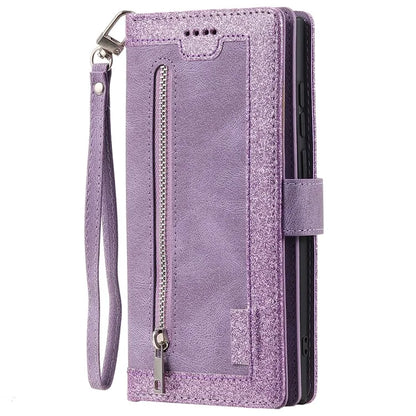 For iPhone 16 Pro Max Case Zipper Pocket 9 Card Slots PU Leather Phone Cover