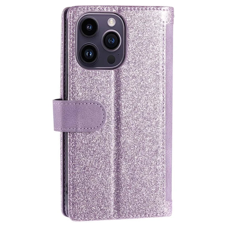 For iPhone 16 Pro Max Case Zipper Pocket 9 Card Slots PU Leather Phone Cover