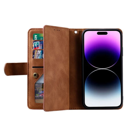 For iPhone 16 Pro Max Case Zipper Pocket 9 Card Slots PU Leather Phone Cover
