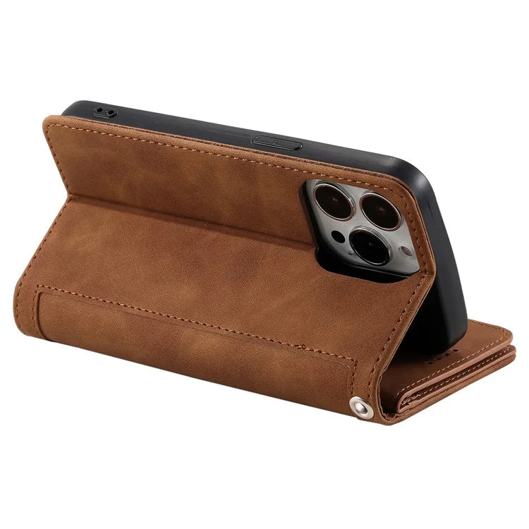 For iPhone 16 Pro Max Case Zipper Pocket 9 Card Slots PU Leather Phone Cover