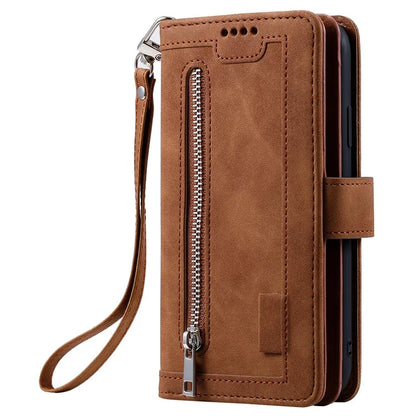 For iPhone 16 Pro Max Case Zipper Pocket 9 Card Slots PU Leather Phone Cover