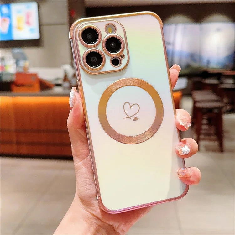 For iPhone 15 Pro Max Magnetic Case TPU Love Heart Pattern Gradient Phone Cover