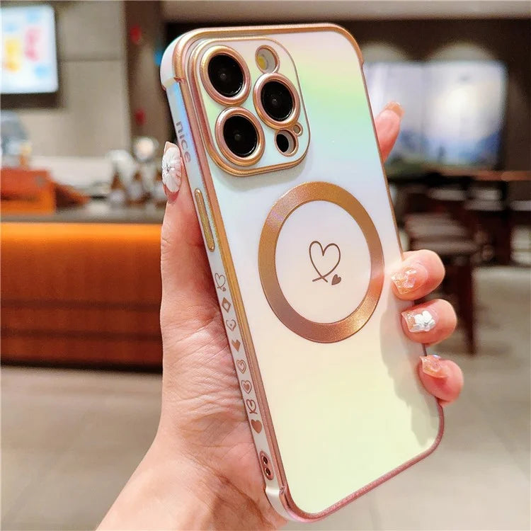 For iPhone 15 Pro Max Magnetic Case TPU Love Heart Pattern Gradient Phone Cover