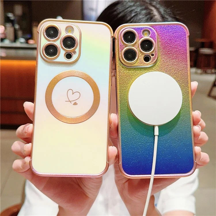 For iPhone 15 Pro Max Magnetic Case TPU Love Heart Pattern Gradient Phone Cover