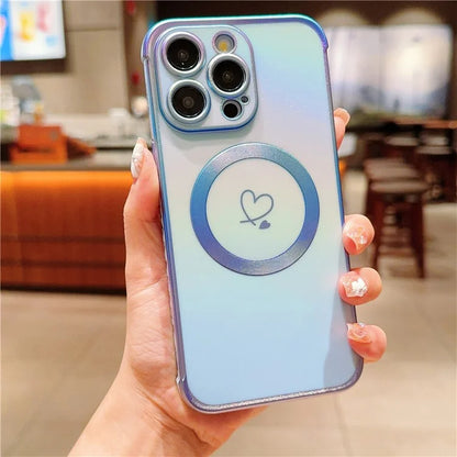 For iPhone 15 Pro Max Magnetic Case TPU Love Heart Pattern Gradient Phone Cover
