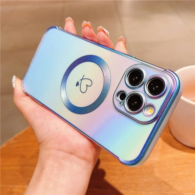 For iPhone 15 Pro Max Magnetic Case TPU Love Heart Pattern Gradient Phone Cover