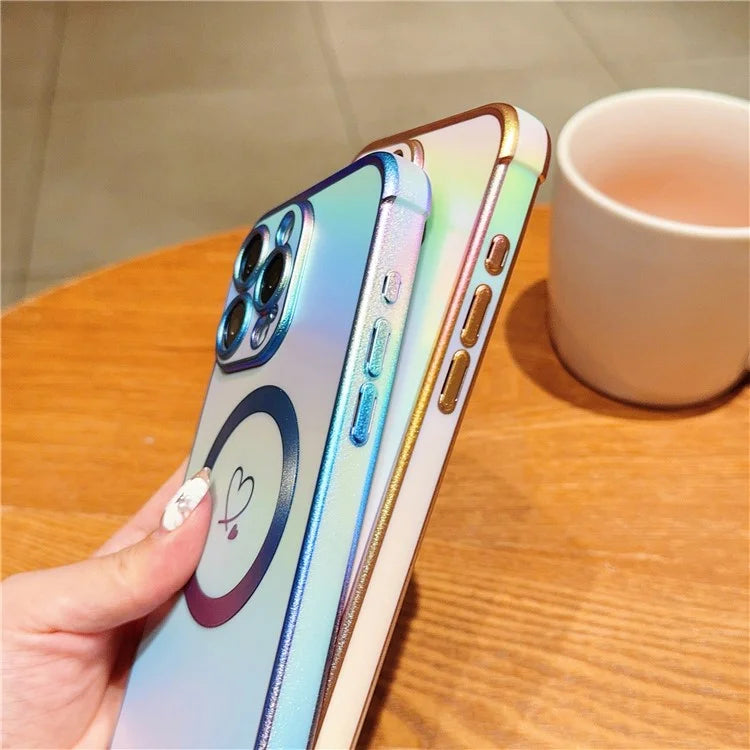For iPhone 15 Pro Max Magnetic Case TPU Love Heart Pattern Gradient Phone Cover