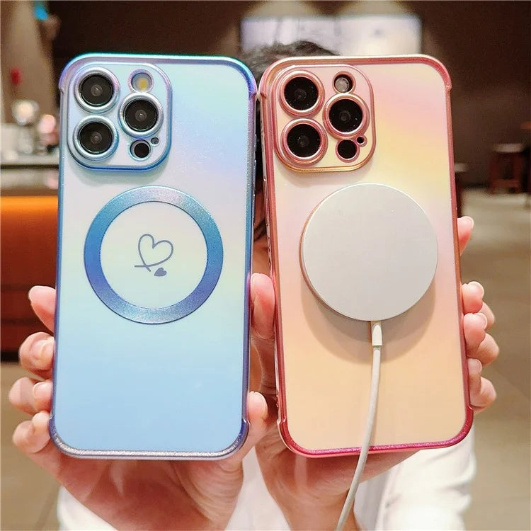 For iPhone 15 Pro Max Magnetic Case TPU Love Heart Pattern Gradient Phone Cover