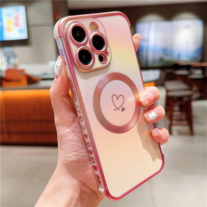 For iPhone 15 Pro Max Magnetic Case TPU Love Heart Pattern Gradient Phone Cover