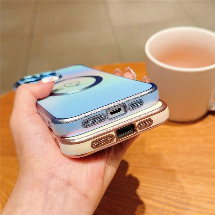 For iPhone 15 Pro Max Magnetic Case TPU Love Heart Pattern Gradient Phone Cover
