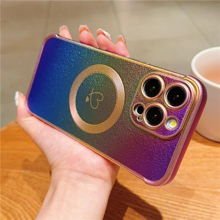 For iPhone 15 Pro Max Magnetic Case TPU Love Heart Pattern Gradient Phone Cover