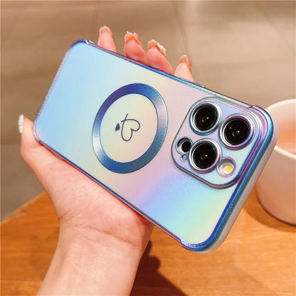 For iPhone 14 Pro Max Case Magnetic Electroplating TPU Phone Cover Love Heart Pattern