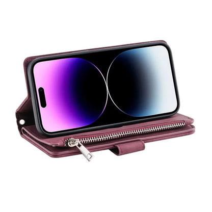 Style 005 For iPhone 16 Pro Max Case Rhombus Stitching Line PU Leather Zipper Wallet Phone Cover
