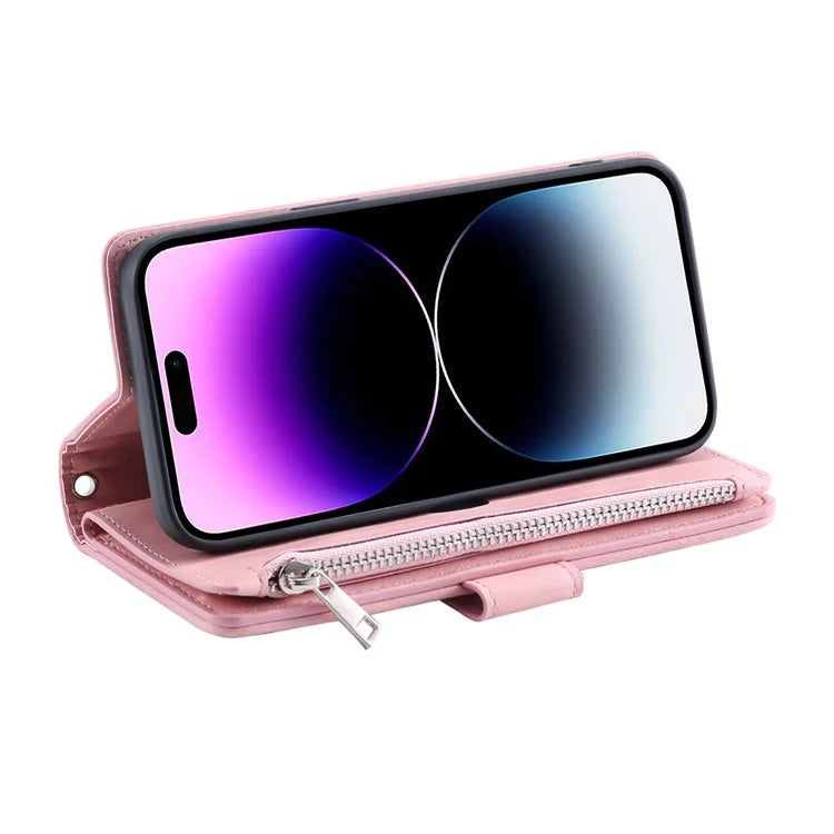Style 005 For iPhone 16 Pro Max Case Rhombus Stitching Line PU Leather Zipper Wallet Phone Cover