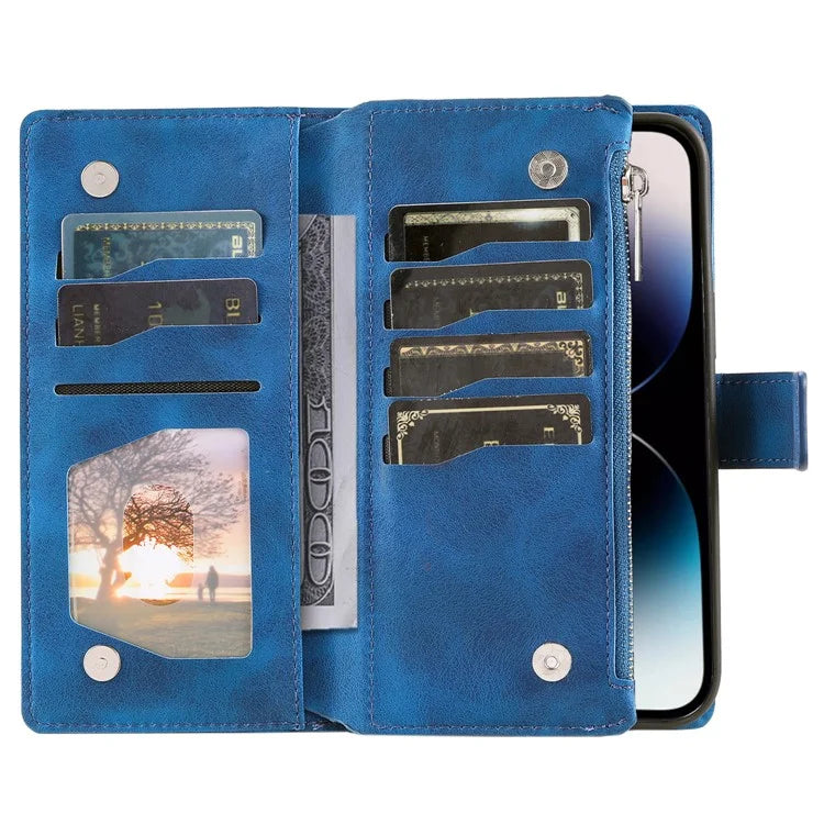 006 For iPhone 16 Pro Max Case PU Leather Zipper Phone Cover Mandala Flower Pattern