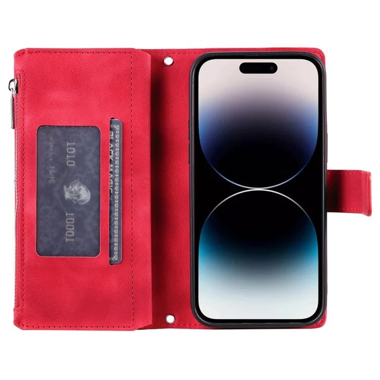 006 For iPhone 16 Pro Max Case PU Leather Zipper Phone Cover Mandala Flower Pattern