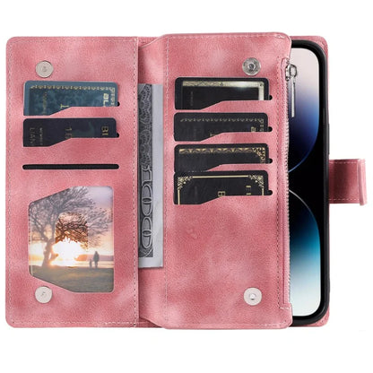 006 For iPhone 16 Pro Max Case PU Leather Zipper Phone Cover Mandala Flower Pattern