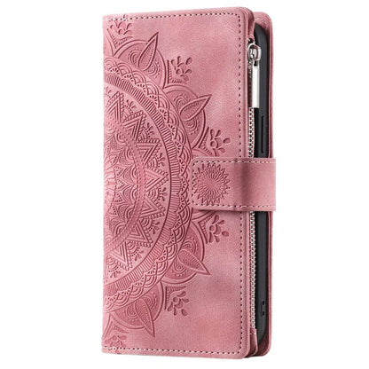 006 For iPhone 16 Pro Max Case PU Leather Zipper Phone Cover Mandala Flower Pattern