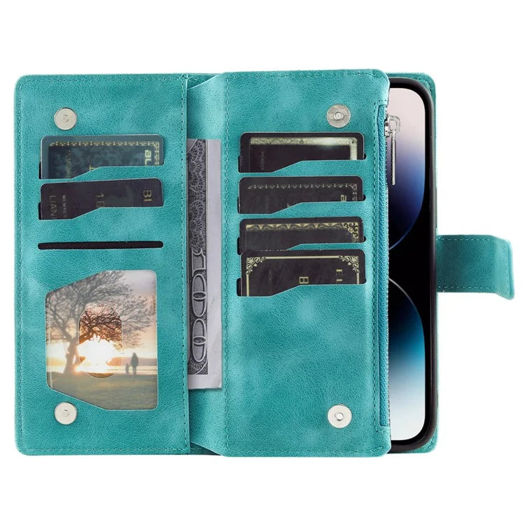 006 For iPhone 16 Pro Max Case PU Leather Zipper Phone Cover Mandala Flower Pattern