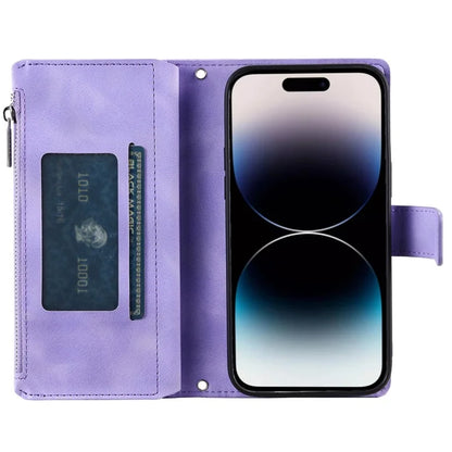 006 For iPhone 16 Pro Case Mandala Flower Zipper Pocket Leather Phone Cover