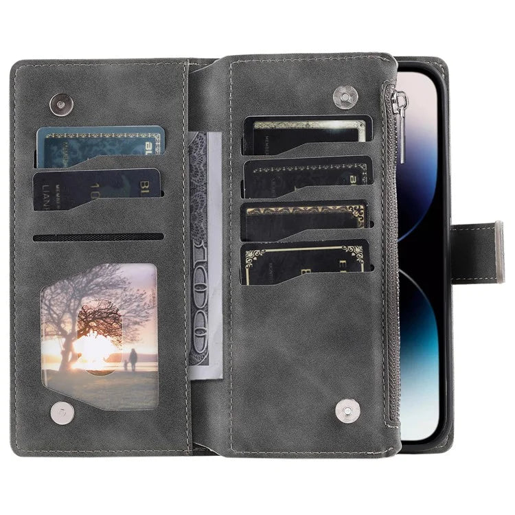 006 For iPhone 16 Pro Case Mandala Flower Zipper Pocket Leather Phone Cover