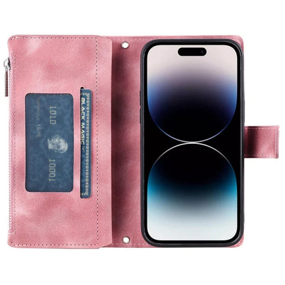 006 For iPhone 16 Pro Case Mandala Flower Zipper Pocket Leather Phone Cover