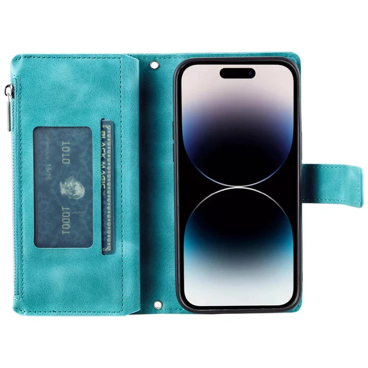 006 For iPhone 16 Pro Case Mandala Flower Zipper Pocket Leather Phone Cover