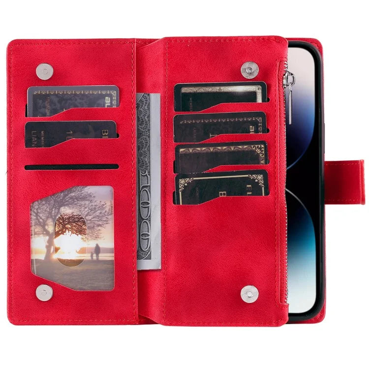 006 For iPhone 16 Pro Case Mandala Flower Zipper Pocket Leather Phone Cover