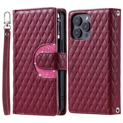 Style 012 for iPhone 16 Pro Max Case Zipper Pocket Glitter Leather Phone Cover
