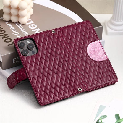 Style 012 for iPhone 16 Pro Max Case Zipper Pocket Glitter Leather Phone Cover