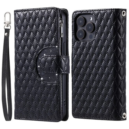 Style 012 for iPhone 16 Pro Max Case Zipper Pocket Glitter Leather Phone Cover