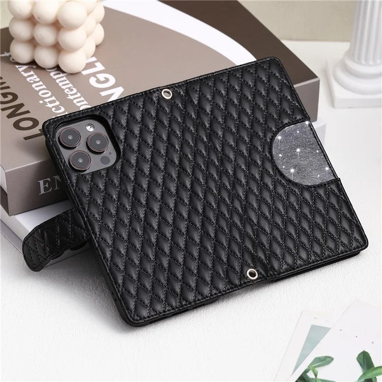 Style 012 for iPhone 16 Pro Max Case Zipper Pocket Glitter Leather Phone Cover