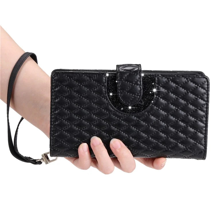 Style 012 for iPhone 16 Pro Max Case Zipper Pocket Glitter Leather Phone Cover