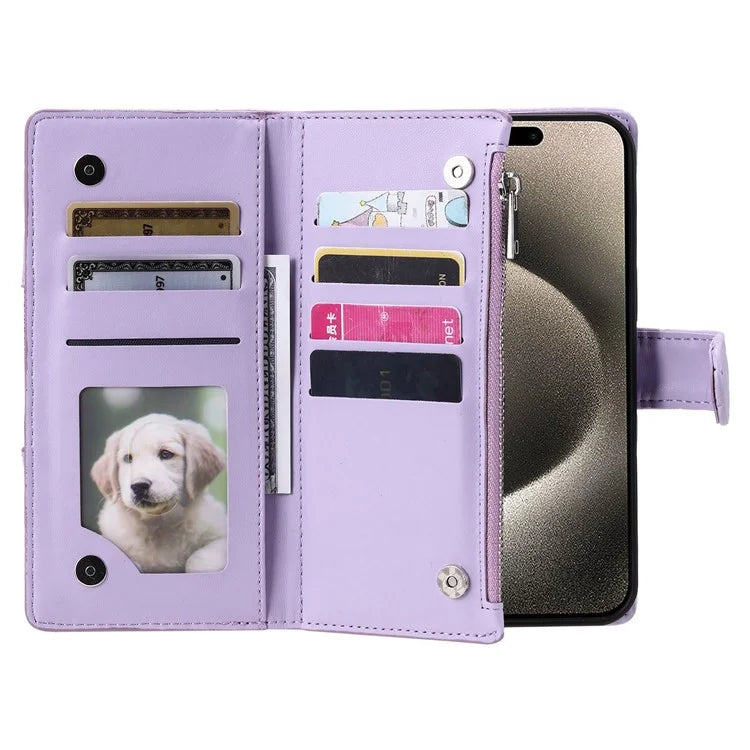 Style 012 for iPhone 16 Pro Max Case Zipper Pocket Glitter Leather Phone Cover