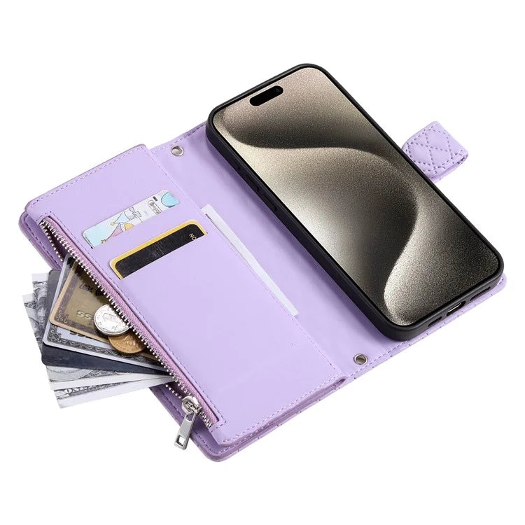 Style 012 for iPhone 16 Pro Max Case Zipper Pocket Glitter Leather Phone Cover